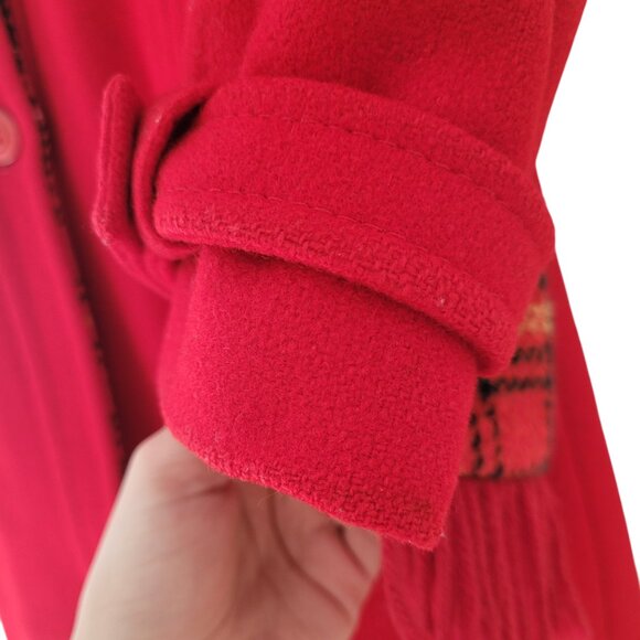1980s Rothschild Girls Red Hooded Button Pea Coat Plaid Detail w/ Scarf size 6X - Picture 10 of 15